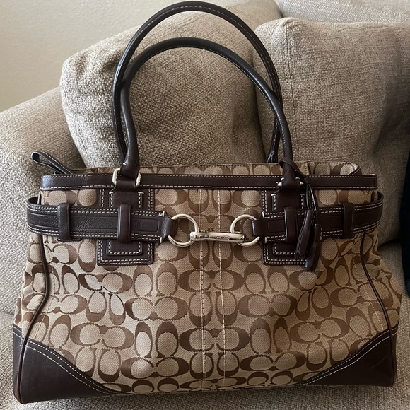 Coach Signature Hampton Canvas Jacquard Satchel Shoulder Bag Handbag Tote $500 - Picture 2 of 16